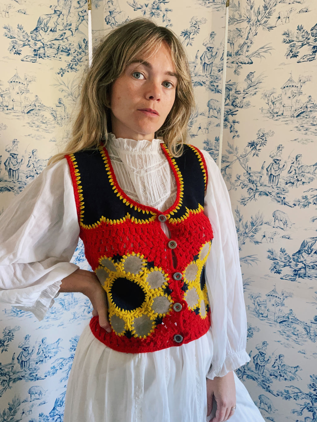 70's Crochet Leather Vest